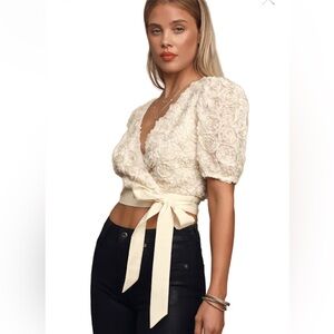 Blashe Ivory Faux Wrap Elegant‎ Tied Blouse Top Women's Size Small